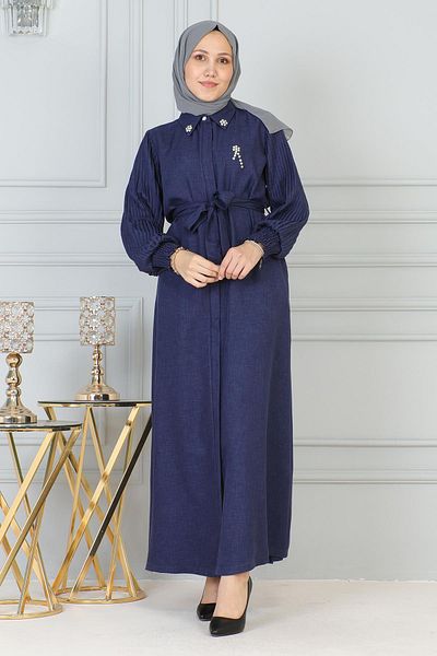Modamihram Indigo Ferace - with Stone DeTail and Zipper 19208