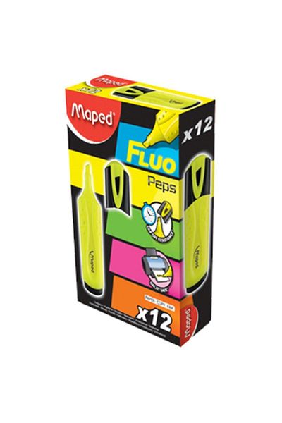Maped Fluo Pep's 12 Pack Yellow Mono Highlighter Mark Pen