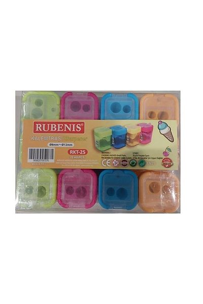 Rubenis مبراة أقلام رصاص ذات غطاء شفاف بأربعة ألوان، مبراة مربعة مزدوجة الفتح (عبوة مكونة من 12 قطعة)