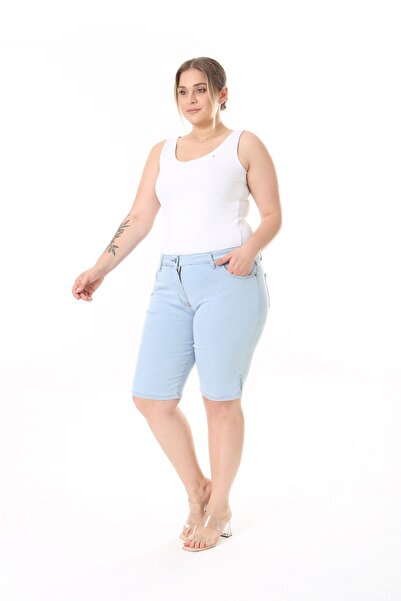 Era Lisa Likralı Yırtmaçlı Büyük Beden Kot Şort