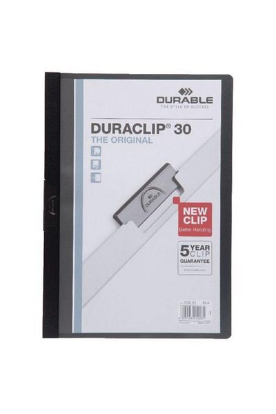 Durable Compression File Duraclip 30 Pages with Center Clip A4 Black (PACK OF 25)