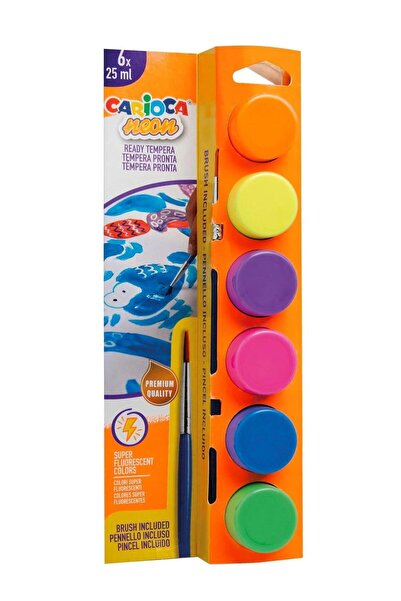 carioca Tempera Suluboya Süper Yıkanabilir Fırçalı 25 ml 6 Renk Fosforlu