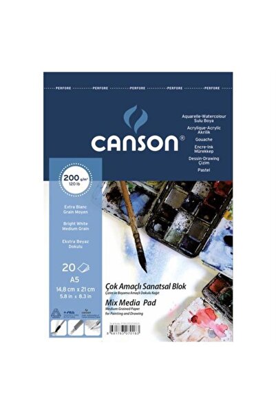 Canson A5 Finface 1557 Resim Blok Çok Amaçlı 200 Gr 20 Yaprak Üstten Sprirall...