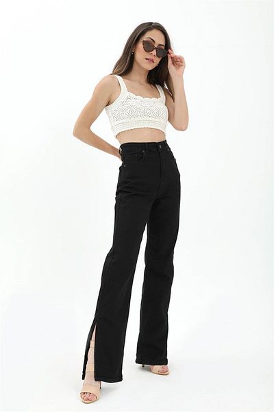 VAPUR High Waist Slit Jeans - Black