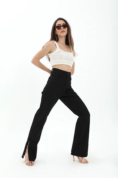 VAPUR High Waist Slit Jeans - Black