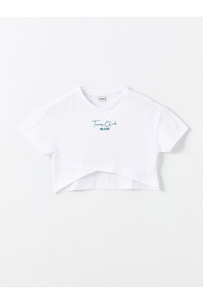 LC Waikiki Tricou Crop pentru fete cu gât crew - imprimat, cu mânecă scurtă