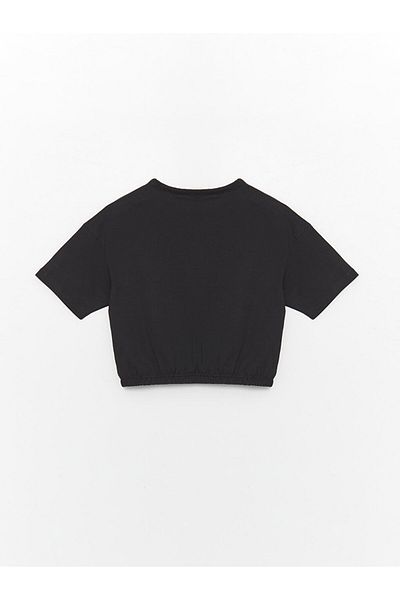 LC Waikiki Crew Neck Crop T-Shirt για κορίτσια - εμπριμέ, κοντομάνικο