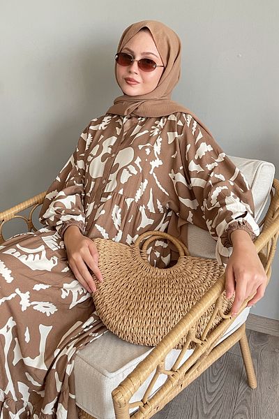 InStyle Μπεζ φόρεμα βισκόζης - φαρδύ και μισό κουμπωμένο