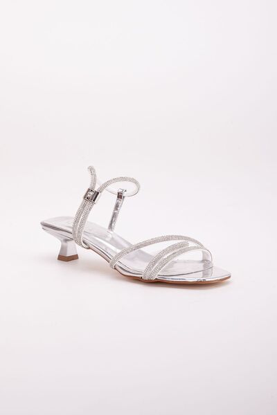 LİLLA Silver Colored Women's Evening Dress Short Heeled Shoes