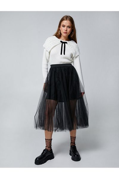 Koton Strickpullover - Perlstrick mit Schalkragen und Schleifendetail