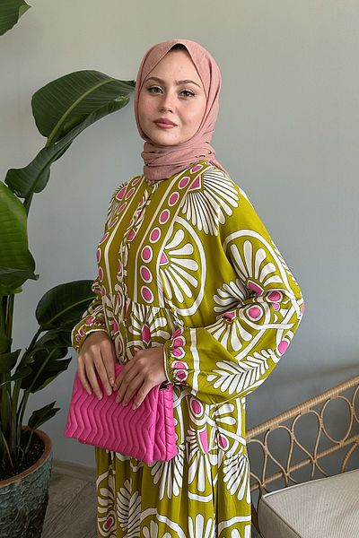InStyle Oil Green Viscose Polka Dot Dress