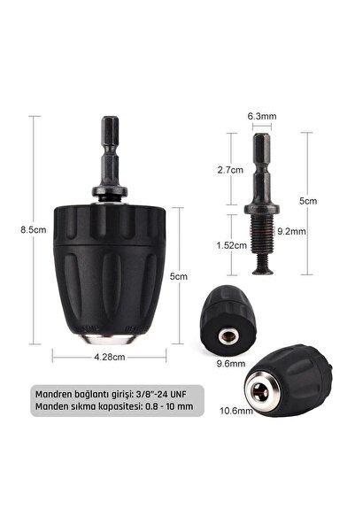 Titi 6204 Anahtarsız Plastik Mandren 0.8-10mm 3/8"-24unf (BİTS SAP ADAPTÖRLÜ)