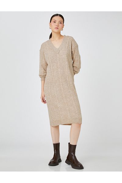 Koton Knitwear Dress Long Sleeve V-Neck