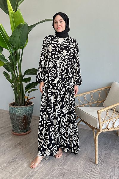 InStyle Black Viscose - Shaped Motif Dress