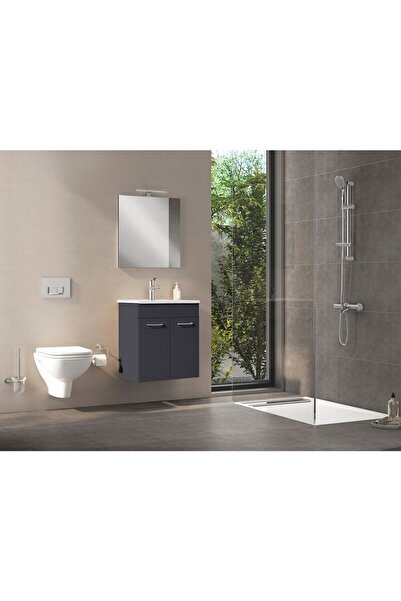 VitrA Ardea 67754 Banyo Dolabı Seti, Parlak Antrasit, 60 Cm, Kapaklı
