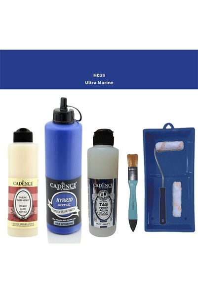 Cadence Banyo Mutfak Boyası-Cadence Multi H-038 Ultramarine 500Ml Pya250Ml Taş Vernik Mat 250Ml Saten Rulo