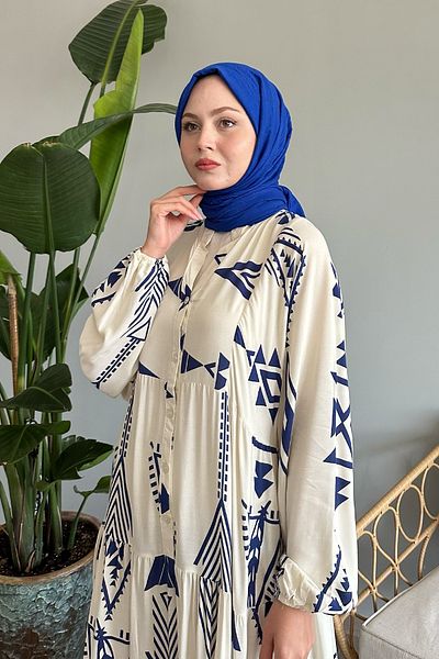 InStyle Indigo geometrické viskózové šaty
