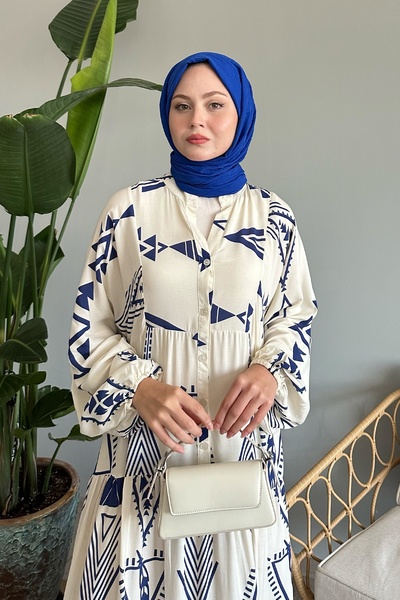 InStyle Indigo Geometric Viscose Dress