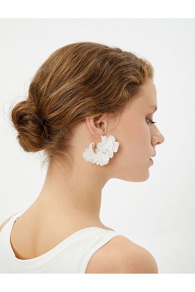 Koton Half Ring Earrings with Flower Detail