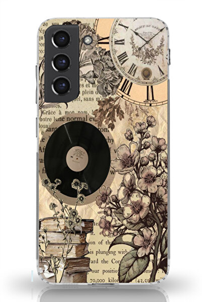 moonset Samsung Galaxy S22 Uyumlu Çiçek ve Plak Tasarımlı Baskılı Şeffaf Tele...