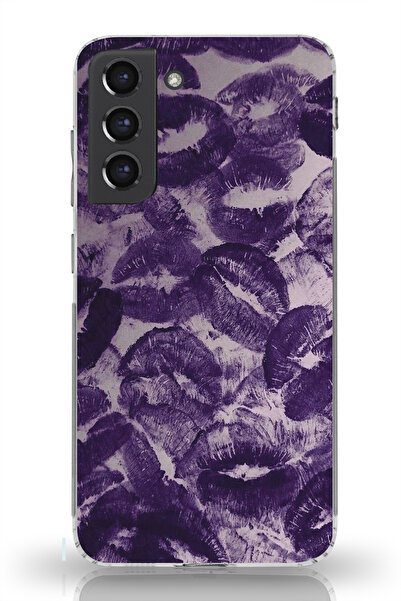moonset Samsung Galaxy S21 Uyumlu Mor Dudaklar Tasarımlı Baskılı Şeffaf Telef...