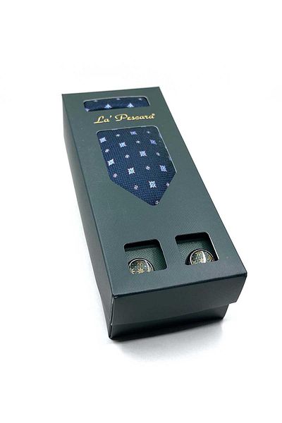 Kravatkolik Green Handkerchief Tie and Green Cufflinks Gift Set - Os563