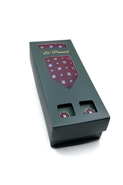 Kravatkolik Gift Set with Claret Red Tie and Claret Red Handkerchief - Os570