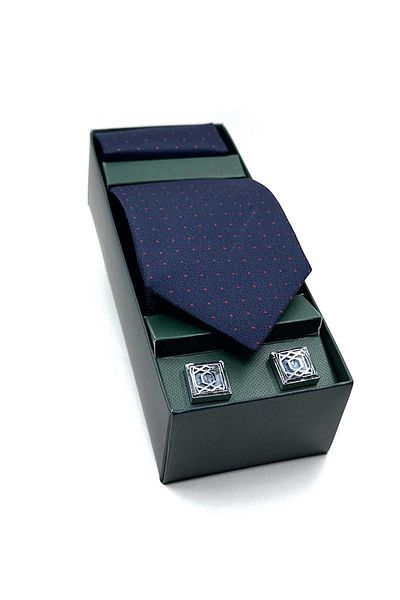Kravatkolik Navy Blue Tie and Cufflinks Gift Set - Os587