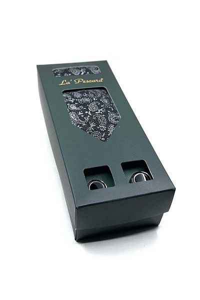 Kravatkolik Black Tie and Cufflinks Gift Set - with Handkerchief Os591