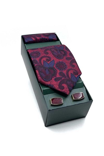 Kravatkolik Gift Set with Claret Red Tie and Claret Red Handkerchief - Os564