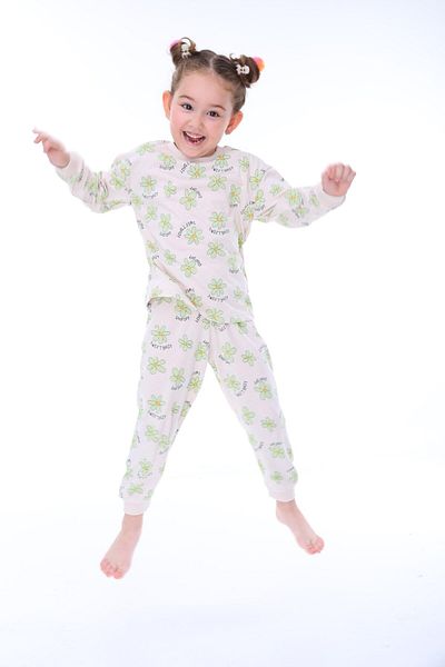 bunny hopp Set de pijamale cu mânecă lungă, 100% bumbac, cu imprimeu floral, pentru fete de 3-8 ani