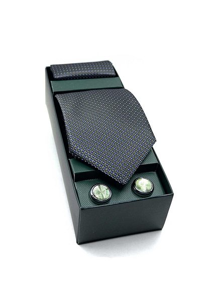 Kravatkolik Green Handkerchief Tie and Green Cufflinks Gift Set - Os589