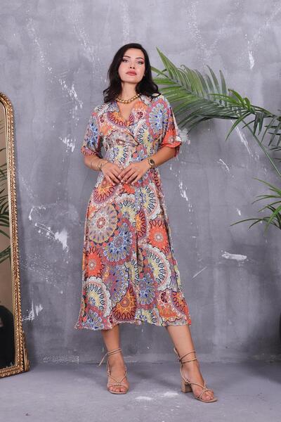 ZEYWEAR Double Breasted Neckline Elastic Waist Dress