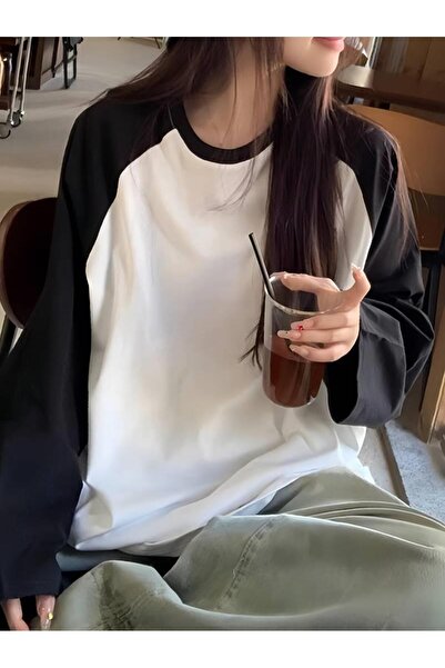 Touz Moda Λευκό Vintage Raglan μακρυμάνικο T-shirt με σύνθημα