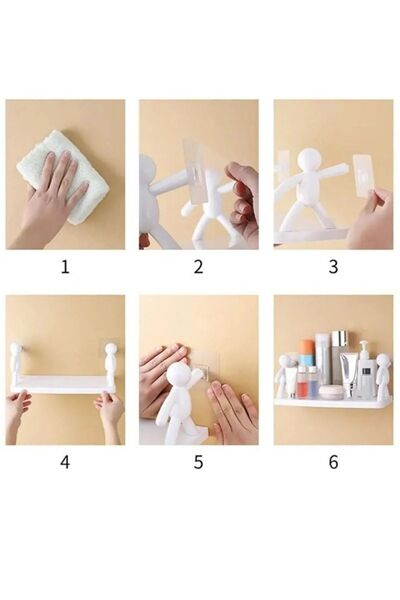 tafce Sevimli İnsan Motifli Banyo Mutfak Ofis Baharat Rafı Kendinden Yapışkanlı Çöp Adam Rafı 2 Adet