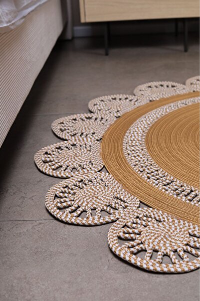 bestiva jüt Hasır görünümlü Desenli Modern El Örgüsü daire Halı Kilim