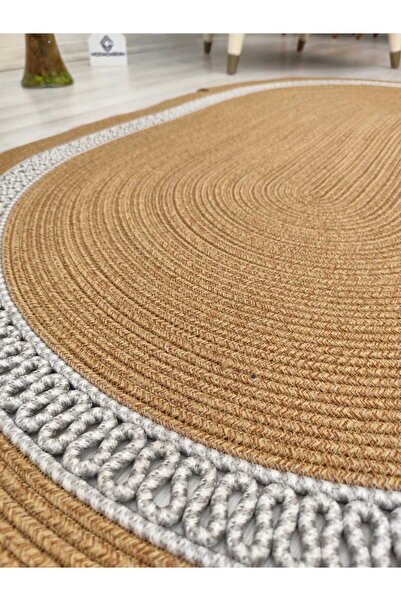 bestiva jüt Hasır görünümlü Desenli Modern El Örgüsü oval Halı Kilim