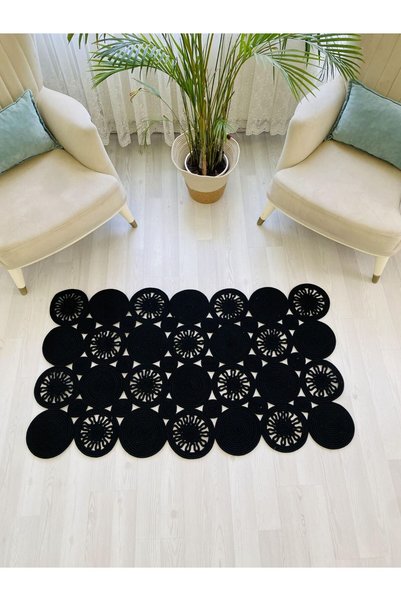 BDZ DERİ hasır jüt görünümlü Desenli Modern El Örgüsü dikdörtgen Halı Kilim