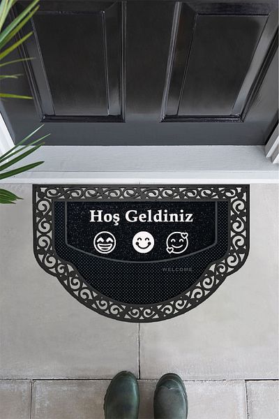 M&H Quality Модел с усмихнати мотиви на полумесец - изтривалка за врата с златист цвят