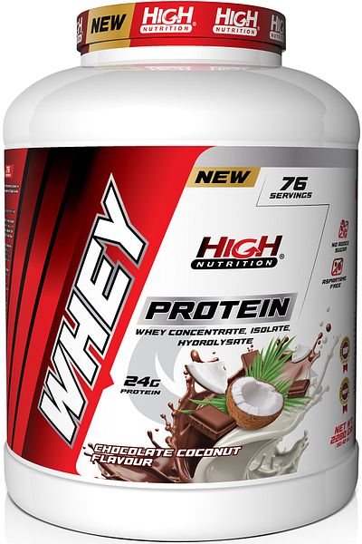 High Nutrition 24 Gram 76 Serve Whey Protein - Chocolate, Coconut Flavored Powder