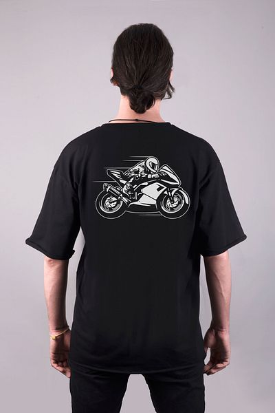 Darkia Biker Printed - Double Sided Oversize Black T-Shirt