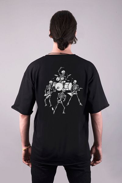 Darkia Double Sided Black Oversize T-shirt - skeleton Printed T-shirt