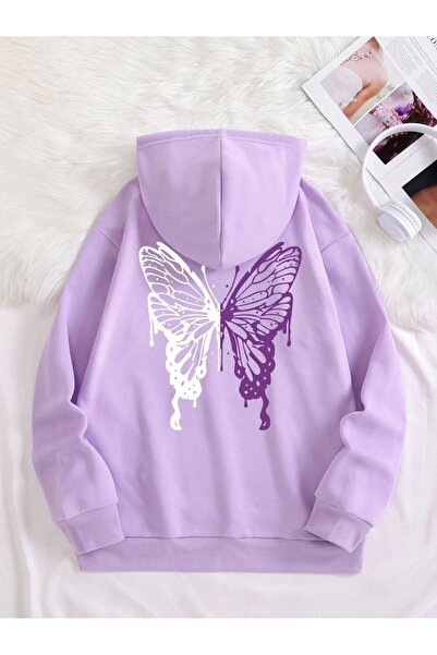 Wish BF Καφέ oversized Γυναικείο φούτερ με κουκούλα Βαμβάκι τεμαχίων - Kelebe...