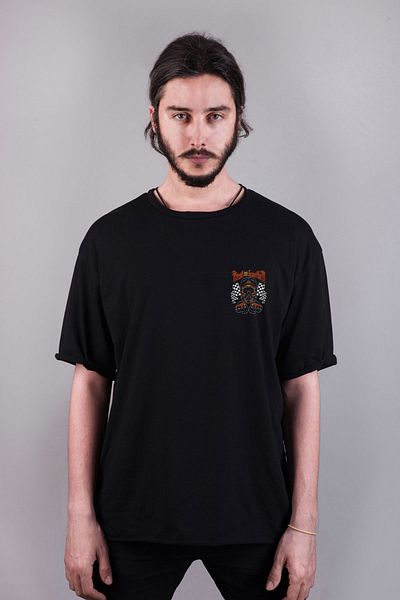 Darkia Biker Printed - Double Sided Oversize Black T-Shirt