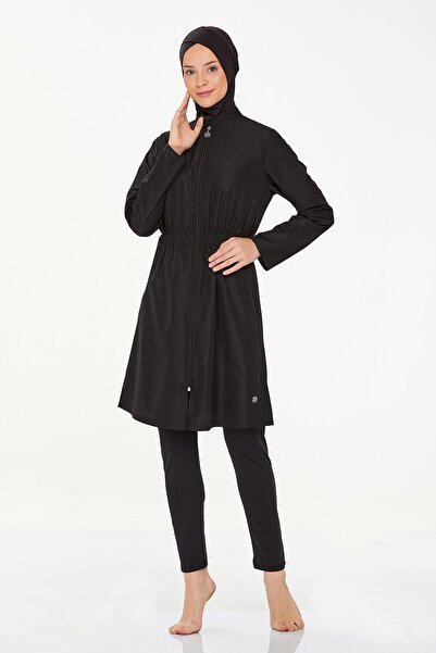 MARESİVA Agata Women's Hijab Swimsuit - Full Covered, Front Zipper, Parachute Bottom Lycra