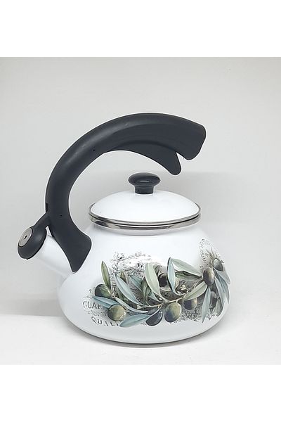 Avşar 2.4 Liter Olive Patterned Knotted Teapot - Enamel