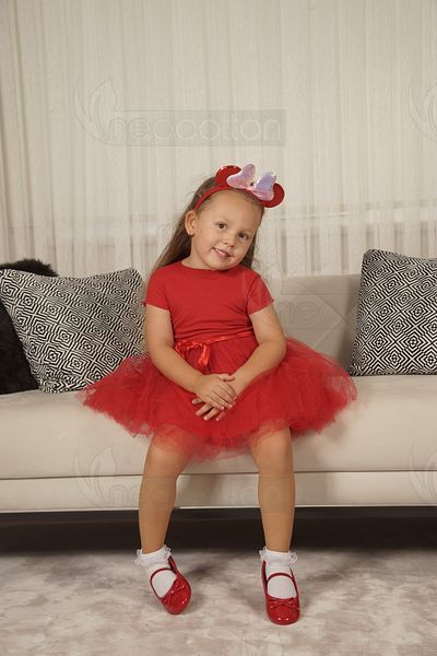 neocotton Tulle Neimprimat Top drept Partea de jos cu nervuri cu căptușeală Fustă tutu Rochie pentru fete prințesă cu mânecă scurtă