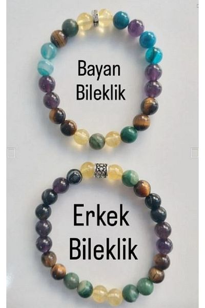 eHediyecim Natural Stone Luck Success Blessings Energy Evil Eye Bracelet - 2-Piece