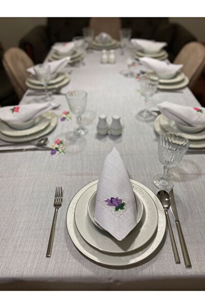 Melek Çeyiz 8 Kişilik 9 Parça Simli Beyaz Kanaviçeli Linen Dertsiz Leke Tutma...