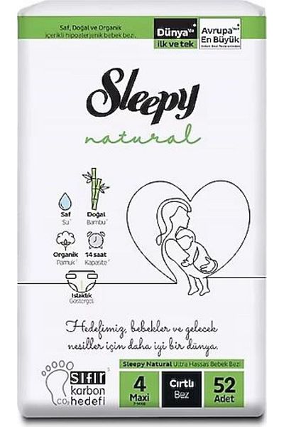 Sleepy Natural Baby Diapers Size 4 Maxi 52 Pieces 7-14kg
